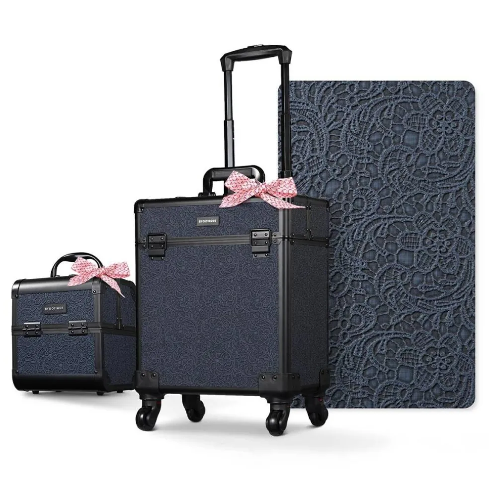 Byootique 2-Piece Makeup Train Case Cosmetic Organizer Kit Rococo Midnight