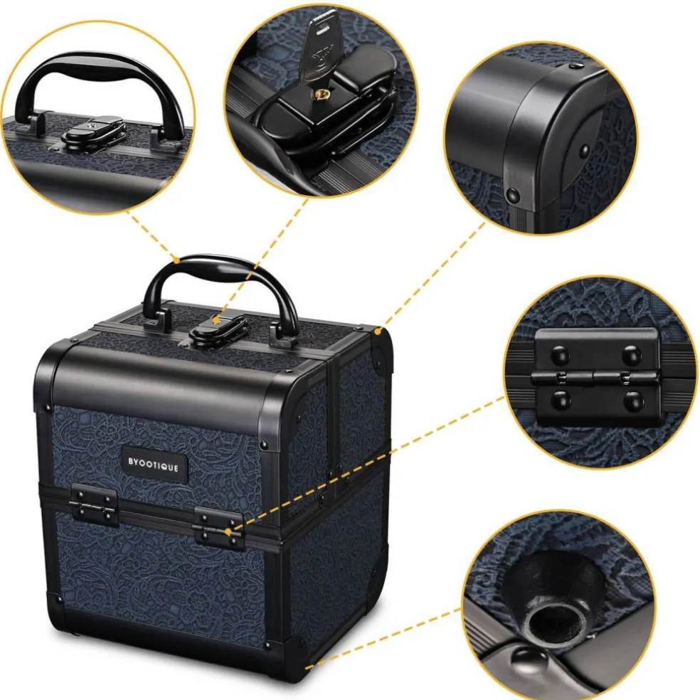 Byootique 2-Piece Makeup Train Case Cosmetic Organizer Kit Rococo Midnight