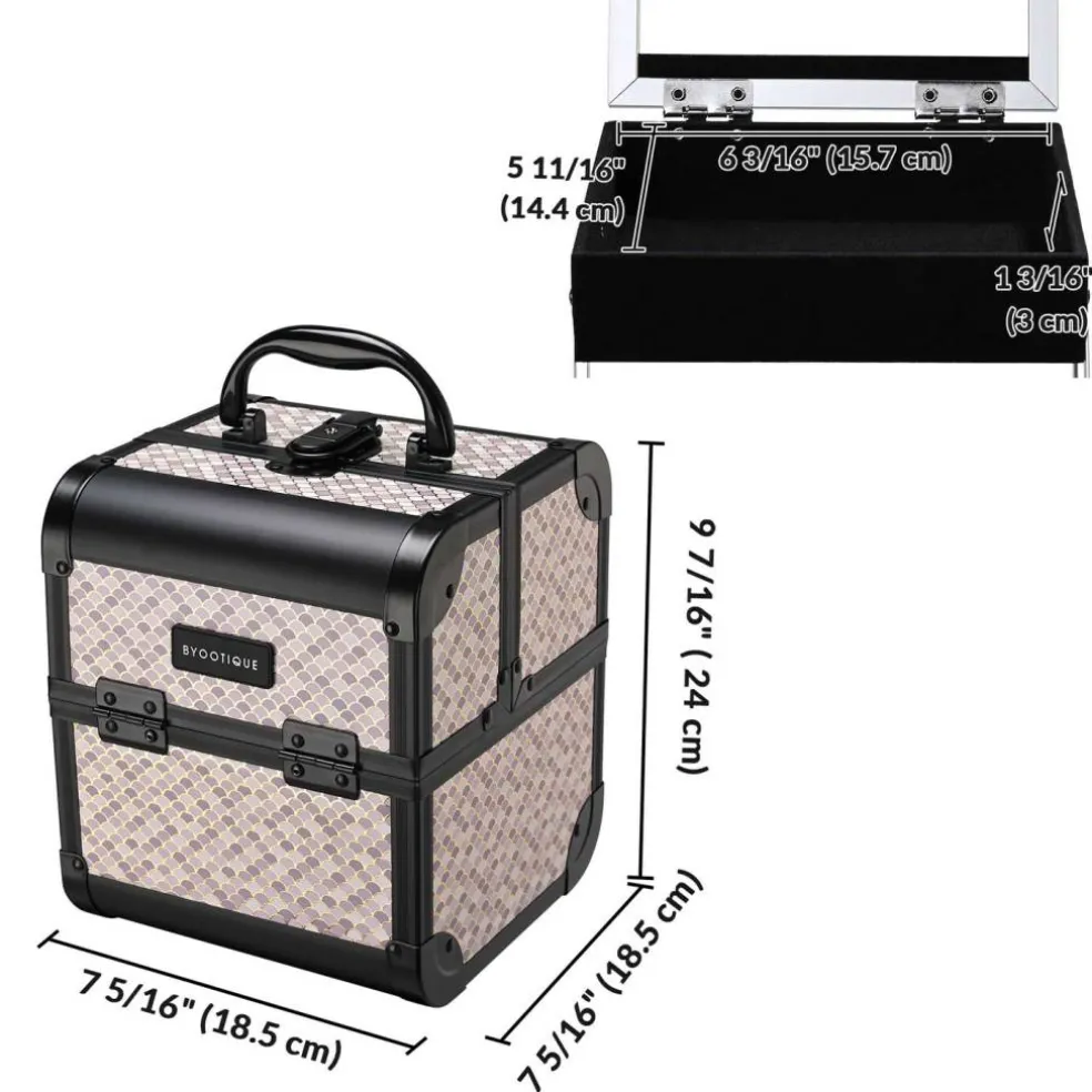 Byootique 2-Piece Makeup Train Case Cosmetic Organizer Kit Art Deco Graphite