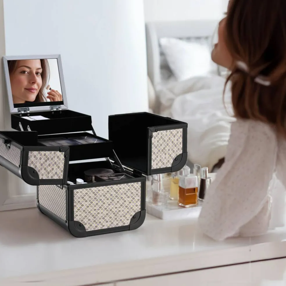 Byootique 2-Piece Makeup Train Case Cosmetic Organizer Kit Art Deco Graphite