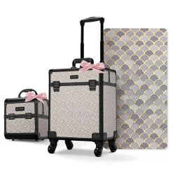 Byootique 2-Piece Makeup Train Case Cosmetic Organizer Kit Art Deco Graphite