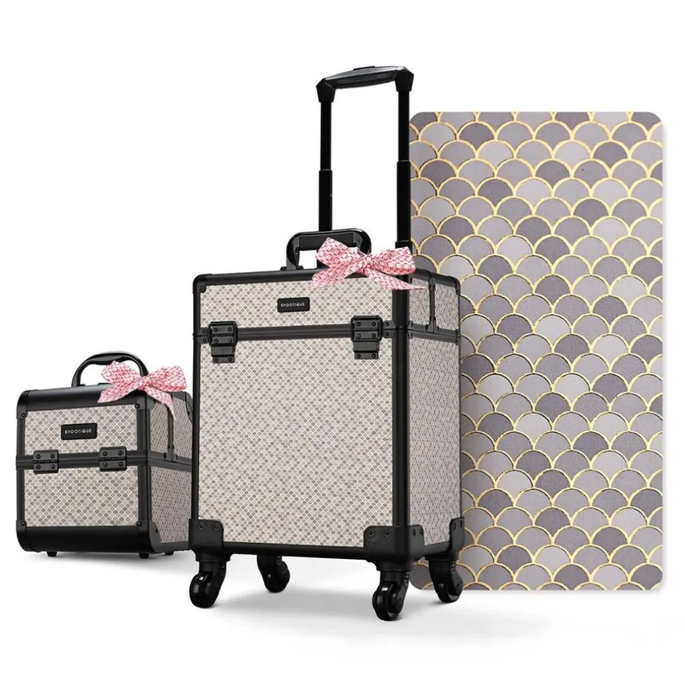 Byootique 2-Piece Makeup Train Case Cosmetic Organizer Kit Art Deco Graphite