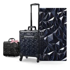 Byootique 2-Piece Makeup Train Case Cosmetic Organizer Kit Mermaid Black Salon