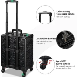 Byootique 2-Piece Makeup Train Case Cosmetic Organizer Kit Mermaid Black Salon