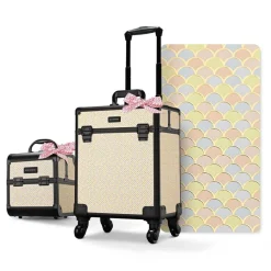 Byootique 2-Piece Makeup Train Case Cosmetic Organizer Kit Art Deco Pastel