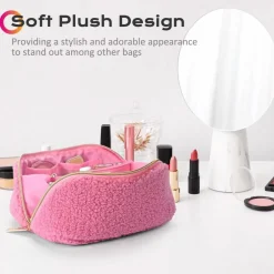 Byootique Plush Makeup Bag Open Flat Travel Toiletry Accessories Case Organizer