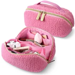Byootique Plush Makeup Bag Open Flat Travel Toiletry Accessories Case Organizer