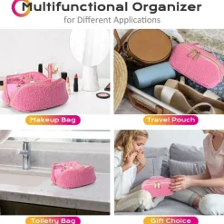Byootique Plush Makeup Bag Open Flat Travel Toiletry Accessories Case Organizer