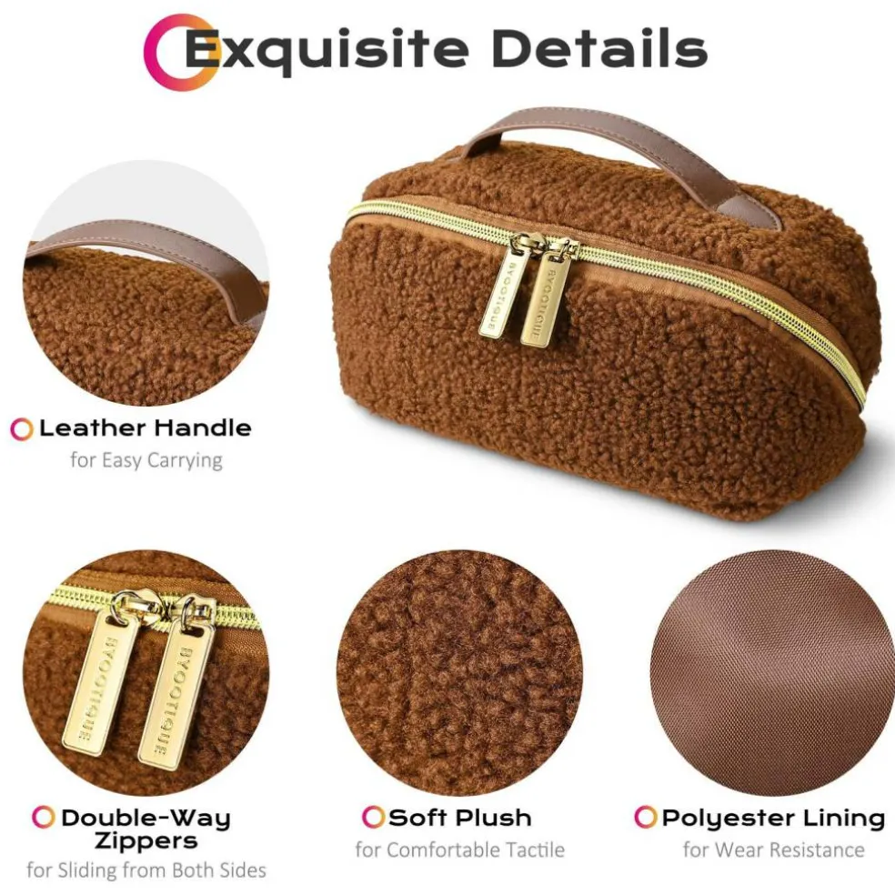 Byootique Plush Makeup Case Open Flat Travel Toiletry Accessories Organizer Bag