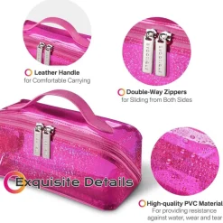 Byootique Portable Makeup Bag Zippered Water-resistant Organizer PVC Open Flat Travel Toiletry Organizer Travel Daily Use, Pink