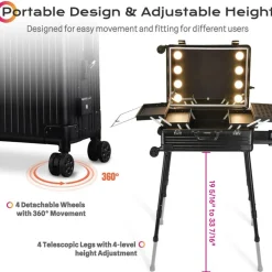 Byootique Rolling Makeup Case 24 Inch LED Lighted Mirror Cosmetic Travel Trolley