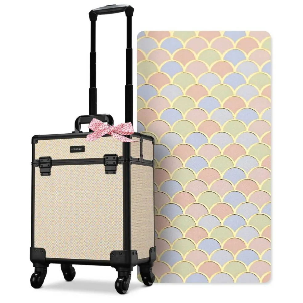 Byootique Rolling Makeup Train Case on Wheels Cosmetic Trolley Art Deco Pastel