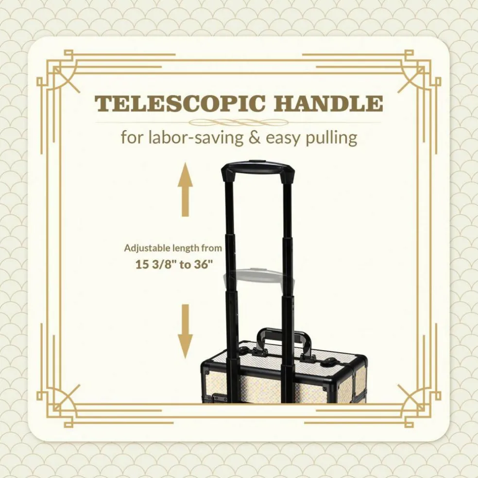 Byootique Rolling Makeup Train Case on Wheels Cosmetic Trolley Art Deco Pastel
