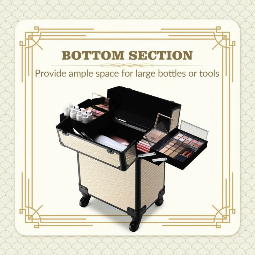 Byootique Rolling Makeup Train Case on Wheels Cosmetic Trolley Art Deco Pastel