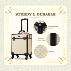 Byootique Rolling Makeup Train Case on Wheels Cosmetic Trolley Art Deco Pastel