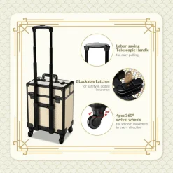 Byootique Rolling Makeup Train Case on Wheels Cosmetic Trolley Art Deco Pastel