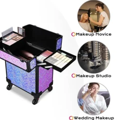 Byootique Rolling Makeup Train Case Cosmetic Trolley Organizer Mermaid Purple