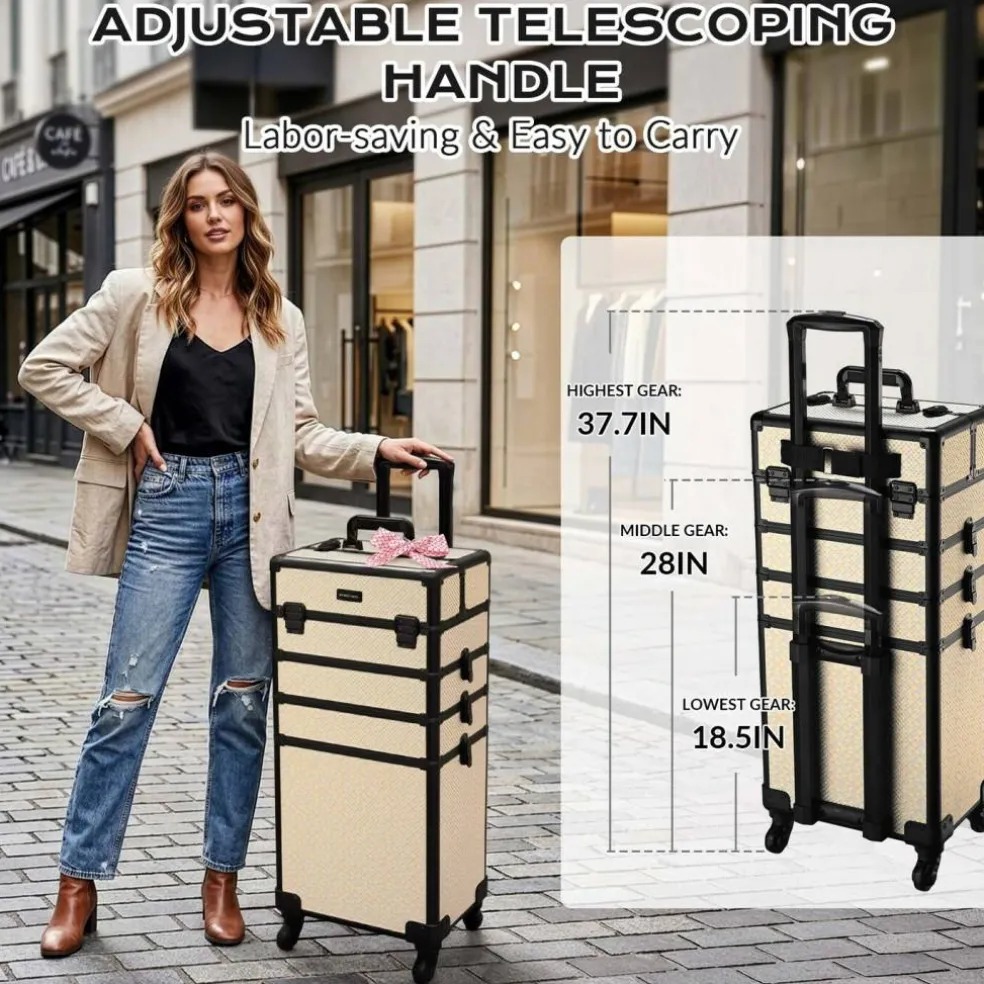 Byootique Rolling Makeup Train Case on Wheels 4in1 Cosmetology Art Deco Pastel