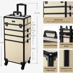Byootique Rolling Makeup Train Case on Wheels 4in1 Cosmetology Art Deco Pastel