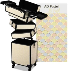 Byootique Rolling Makeup Train Case on Wheels 4in1 Cosmetology Art Deco Pastel