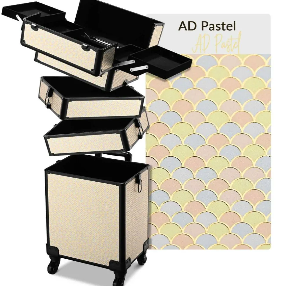 Byootique Rolling Makeup Train Case on Wheels 4in1 Cosmetology Art Deco Pastel
