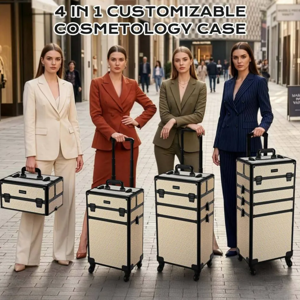 Byootique Rolling Makeup Train Case on Wheels 4in1 Cosmetology Art Deco Pastel
