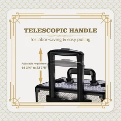 Byootique Rolling Makeup Train Case on Wheels 3-Piece Hairdressing Brush Bags Cosmetology Art Deco Graphite