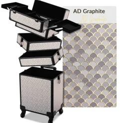 Byootique Rolling Makeup Train Case 4in1 Professional Travel Art Deco Graphite