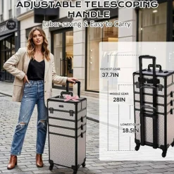 Byootique Rolling Makeup Train Case 4in1 Professional Travel Art Deco Graphite