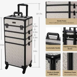 Byootique Rolling Makeup Train Case 4in1 Professional Travel Art Deco Graphite