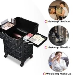 Byootique Rolling Makeup Train Case Cosmetic Trolley Organizer Mermaid Black