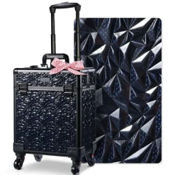 Byootique Rolling Makeup Train Case Cosmetic Trolley Organizer Mermaid Black