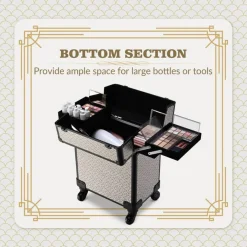 Byootique Rolling Makeup Train Case Cosmetology Organizer Box Art Deco Graphite