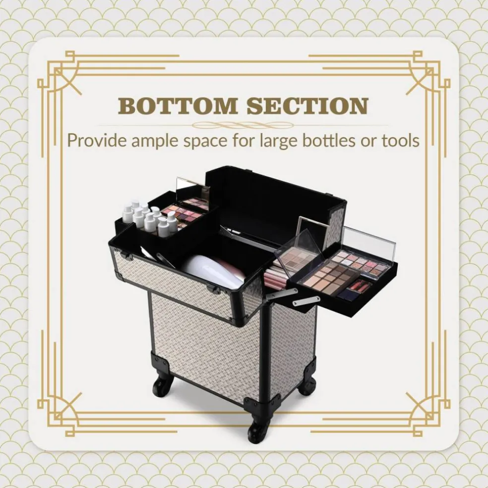 Byootique Rolling Makeup Train Case Cosmetology Organizer Box Art Deco Graphite