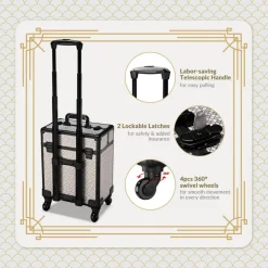 Byootique Rolling Makeup Train Case Cosmetology Organizer Box Art Deco Graphite