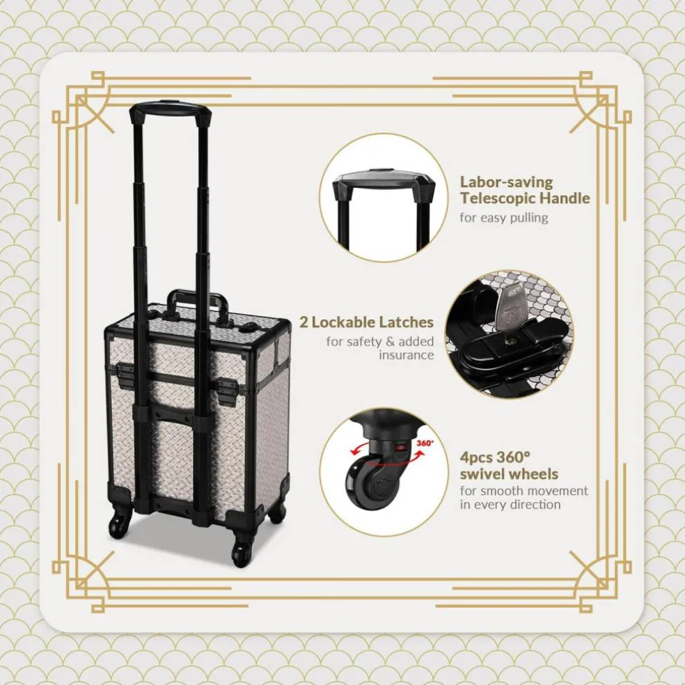 Byootique Rolling Makeup Train Case Cosmetology Organizer Box Art Deco Graphite