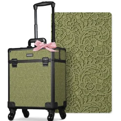 Byootique Rolling Makeup Train Case Cosmetic Trolley Organizer Salon Rococo Moss