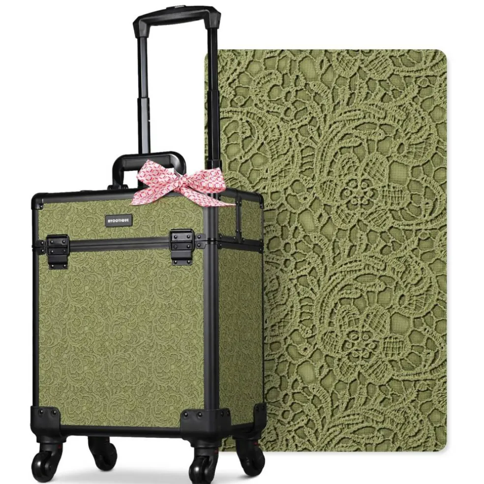 Byootique Rolling Makeup Train Case Cosmetic Trolley Organizer Salon Rococo Moss