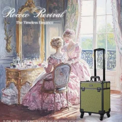 Byootique Rolling Makeup Train Case Cosmetic Trolley Organizer Salon Rococo Moss