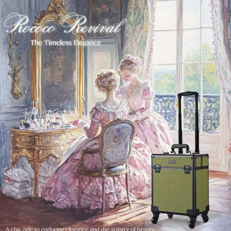 Byootique Rolling Makeup Train Case Cosmetic Trolley Organizer Salon Rococo Moss