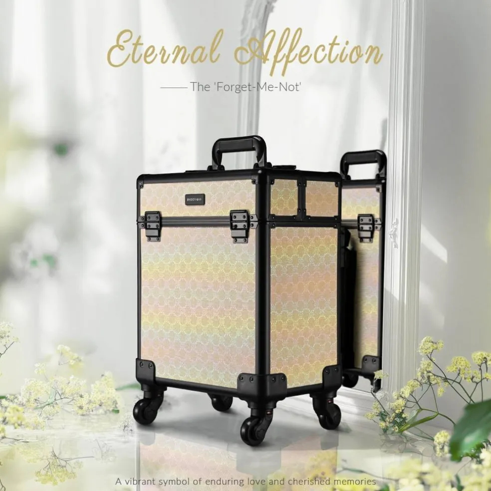 Byootique Rolling Makeup Train Case Cosmetic Trolley Organizer Grace ForgetMeNot