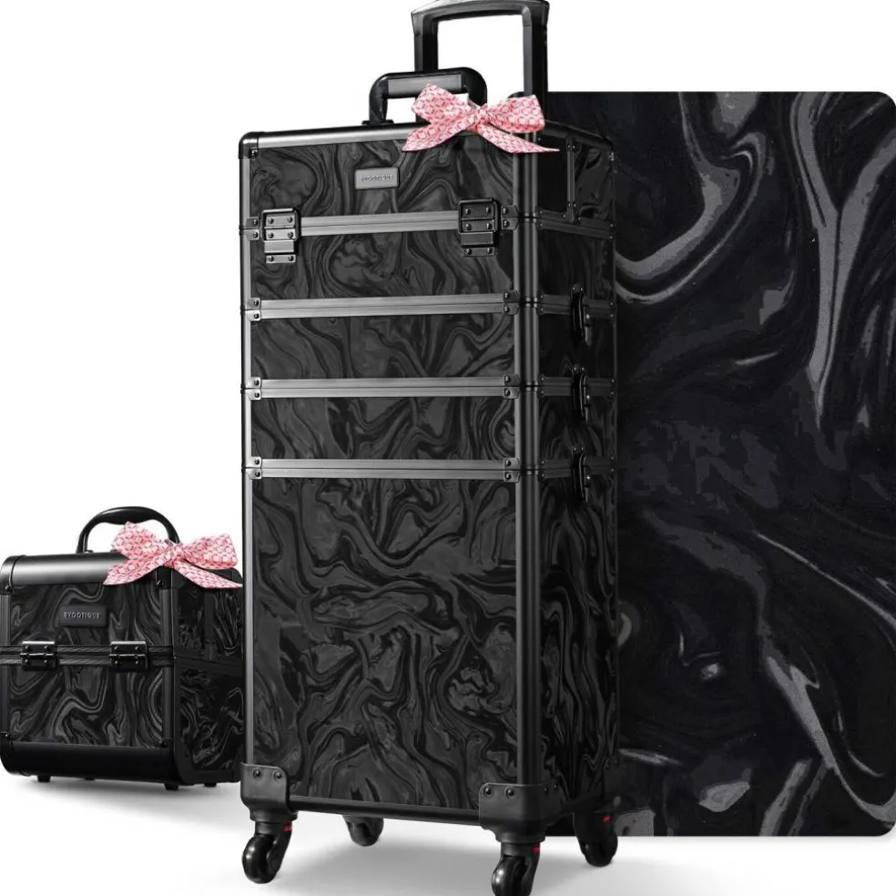 Byootique Rolling Makeup Train Case with Portable Cube Case Cosmetic Organizer