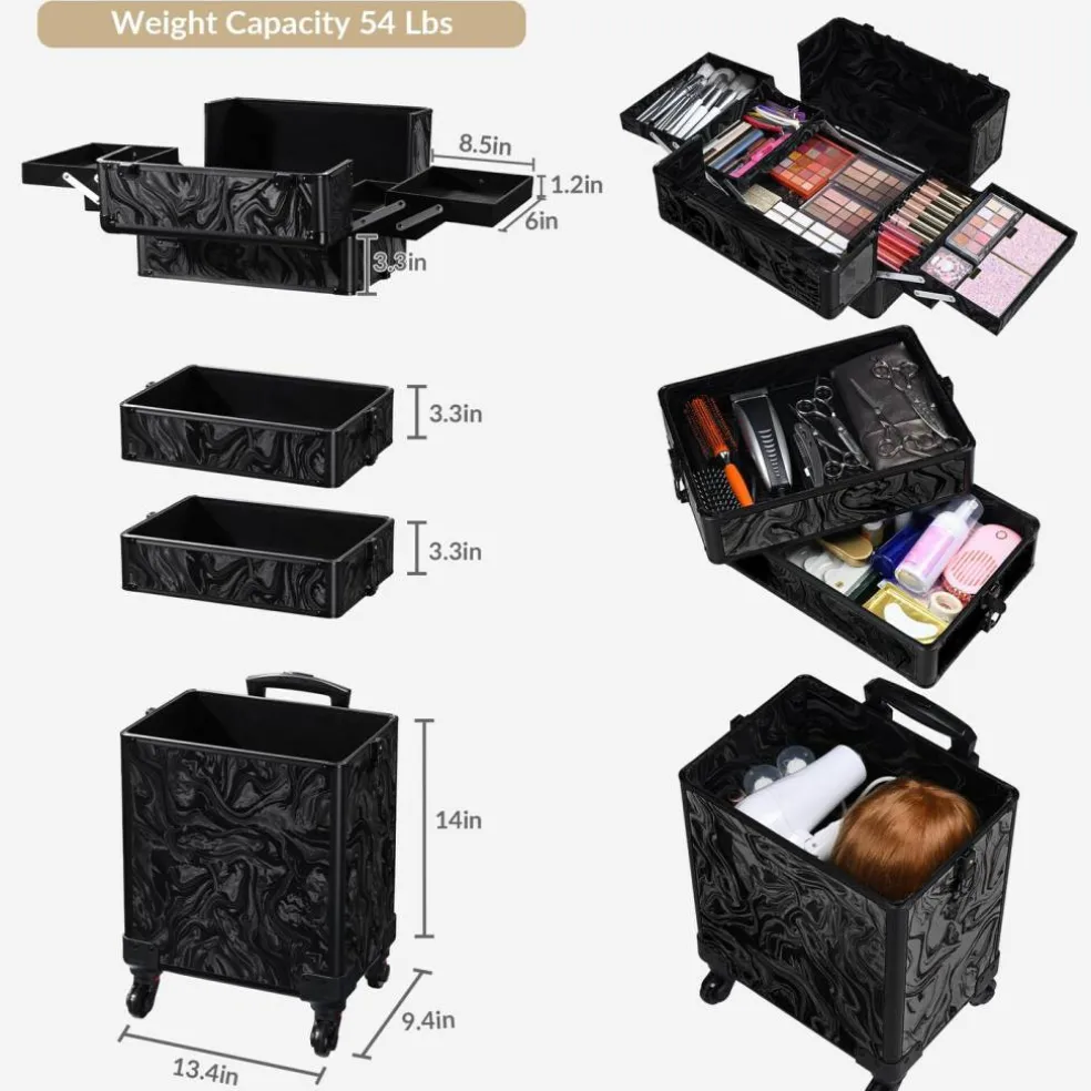 Byootique Rolling Makeup Train Case with Portable Cube Case Cosmetic Organizer