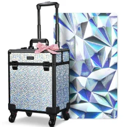 Byootique Rolling Makeup Train Case Cosmetic Trolley Organizer Mermaid Silver