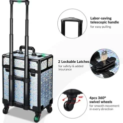 Byootique Rolling Makeup Train Case Cosmetic Trolley Organizer Mermaid Silver