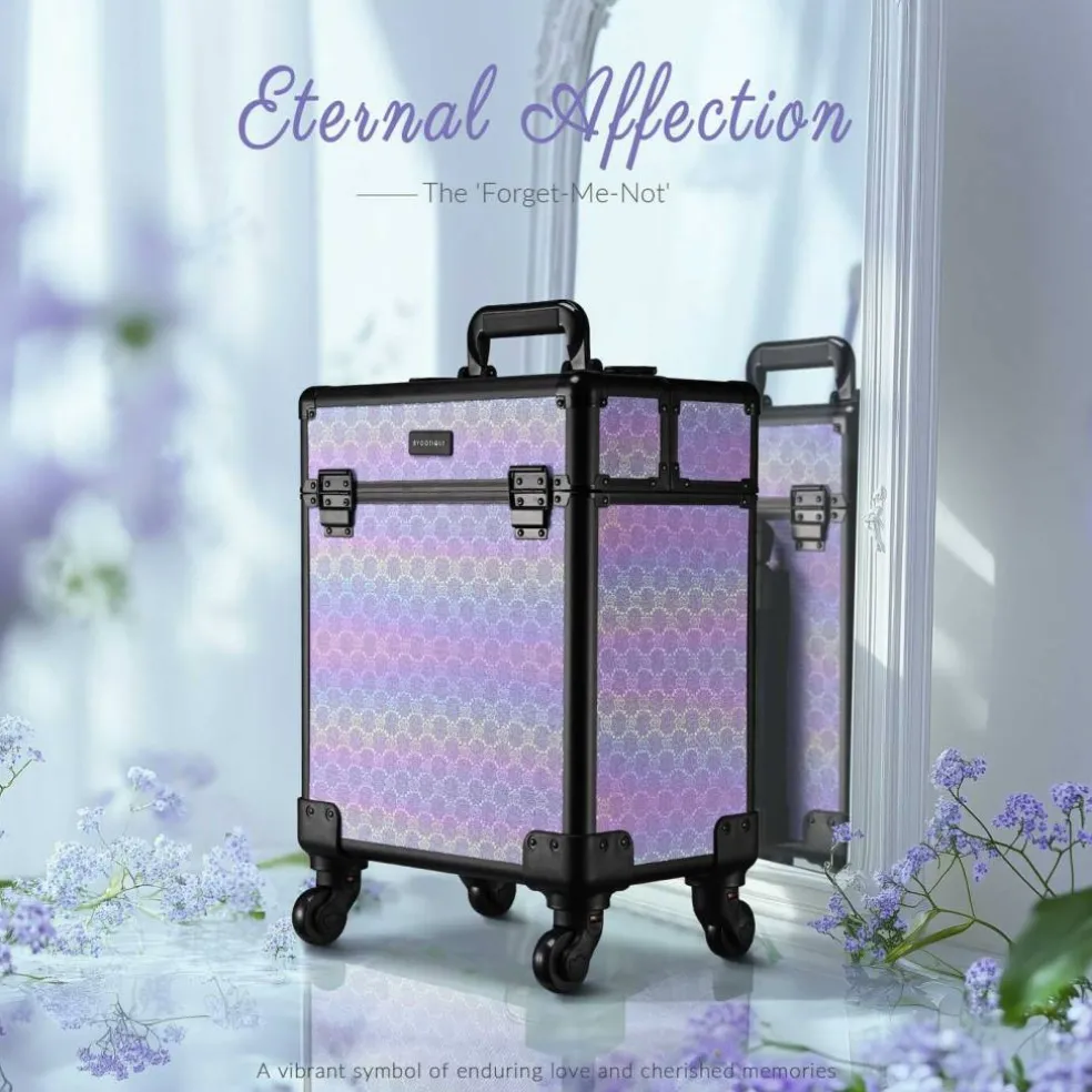 Byootique Rolling Makeup Train Case Cosmetic Trolley Organizer Charm ForgetMeNot
