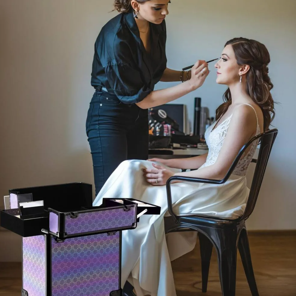 Byootique Rolling Makeup Train Case Cosmetic Trolley Organizer Charm ForgetMeNot