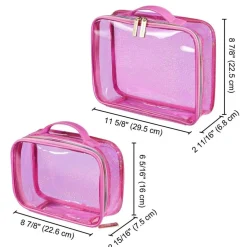 Byootique Set of 2 Clear Makeup Bag Cosmetic Organizer Travel Toiletry Pouch Handle Zipper for Makeup Artist Pink