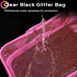 Byootique Set of 2 Clear Makeup Bag Cosmetic Organizer Travel Toiletry Pouch Handle Zipper for Makeup Artist Pink