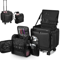 Byootique Soft Rolling Hair Stylist Train Case w/ Hair Tools Travel Bag Backpack